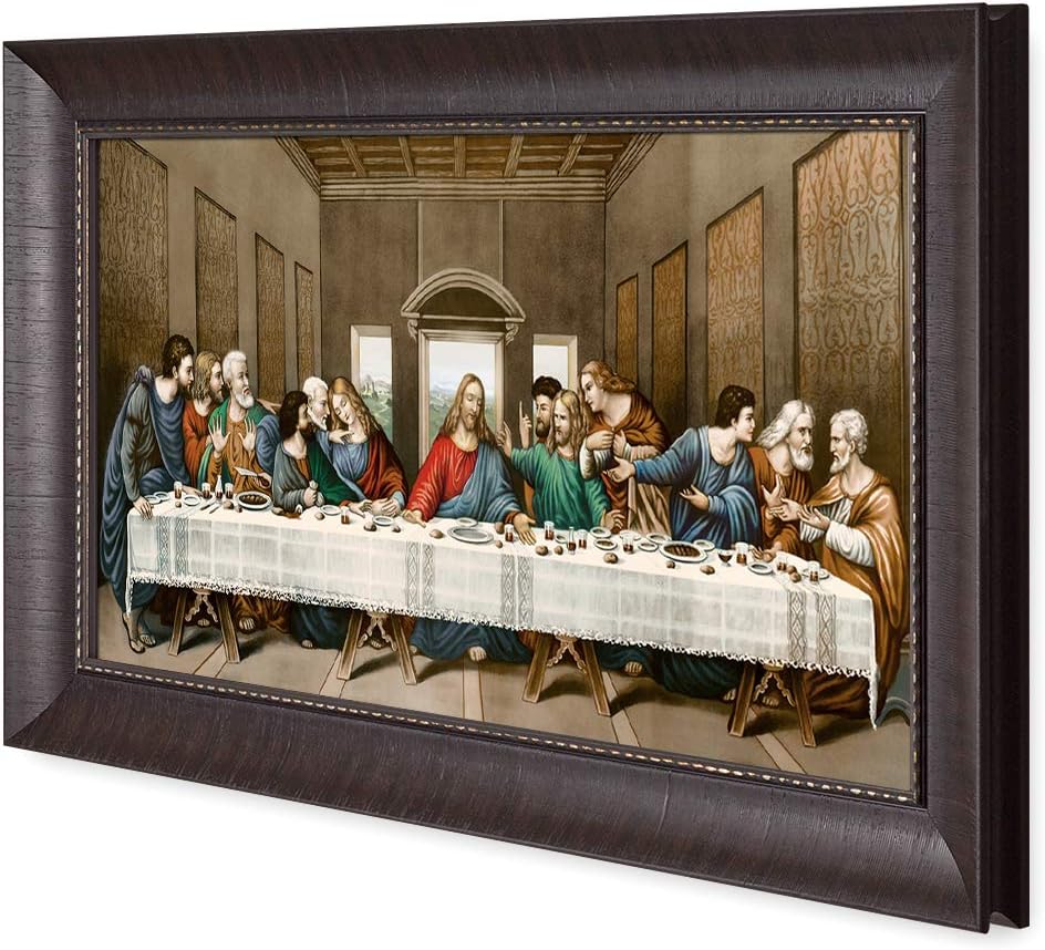 DECORARTS - The Last Supper by Leonardo da Vinci. Oil Painting Reproduction, Giclee Print on Canvas. Ready to Hang Framed Wall Art for Home and Office Decor. Total Size w/Frame: 28x16