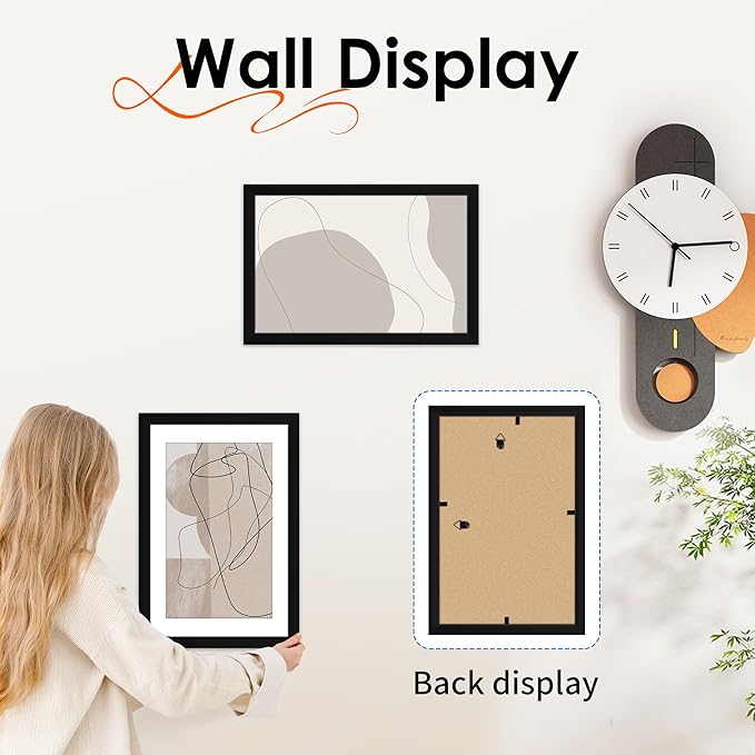FIXSMITH 10x12 Picture Frame Set of 2, Photo Frame with HD Plexiglass, Display Pictures 7x9 with Mat or 10x12 Without Mat, Black Picture Frames Collage Wall Decor, Gallary Wall Frame