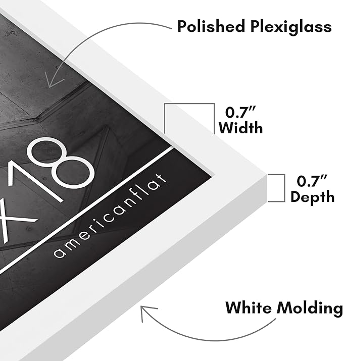 Americanflat 12x18 Poster Frame with Polished Plexiglass - Streamline Collection - Thin Border Picture Frame for Wall Display - Hanging Hardware Included - White