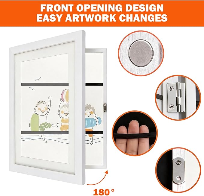 Kids Art Frames 8.5x11, 4-Pack Front Opening Changeable Picture Frames for Kids Artwork, Holds 150 Pieces Each, Artwork Storage and Wall Display Frame for Drawings, Portfolio, White