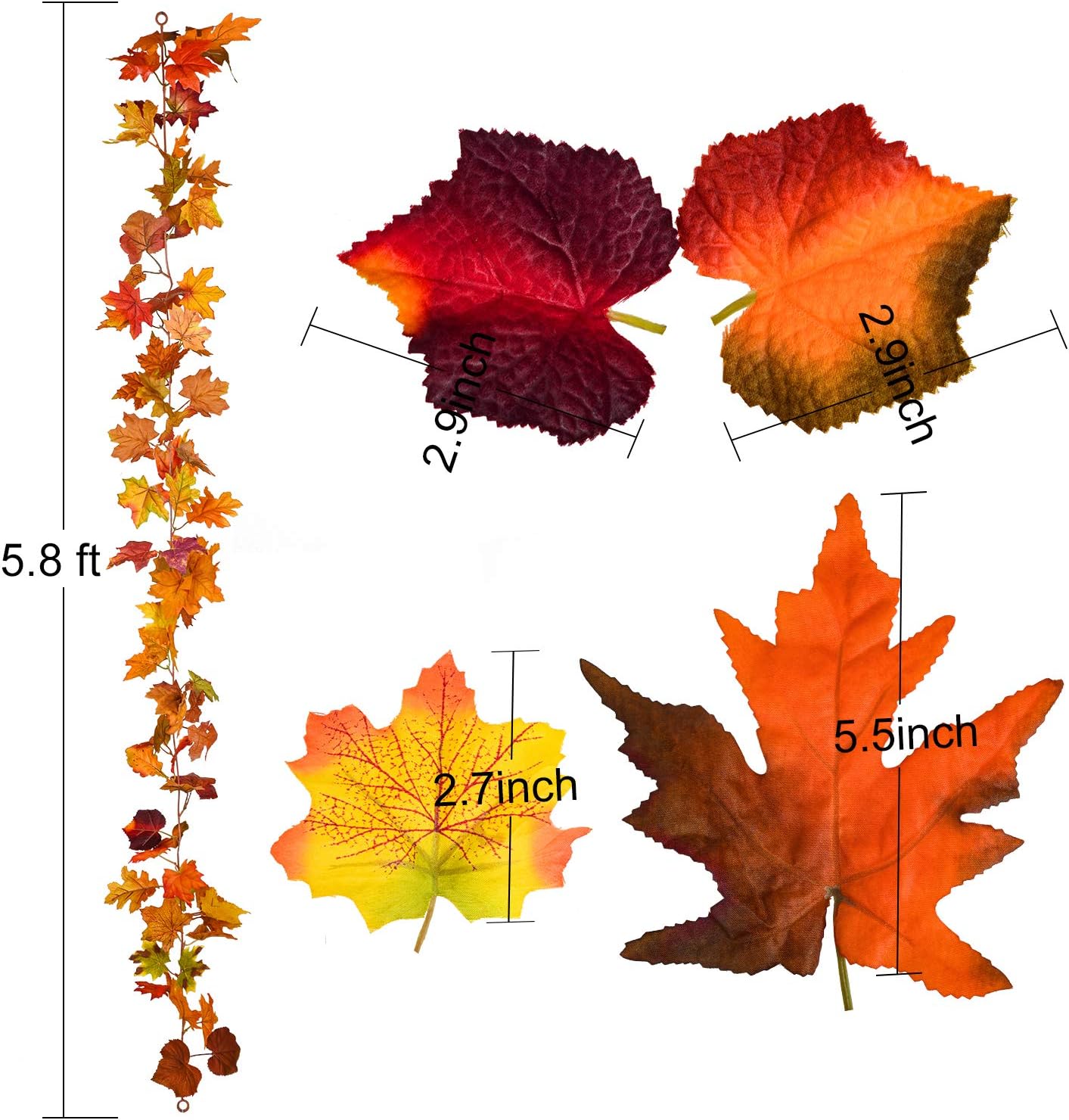 Lvydec 4 Pack Fall Maple Garland - 5.9ft/Strand Artificial Fall Foliage Garland Realistic Maple Leaves Autumn Decor for Home Wedding Halloween Thanksgiving Party (Mixed Color)
