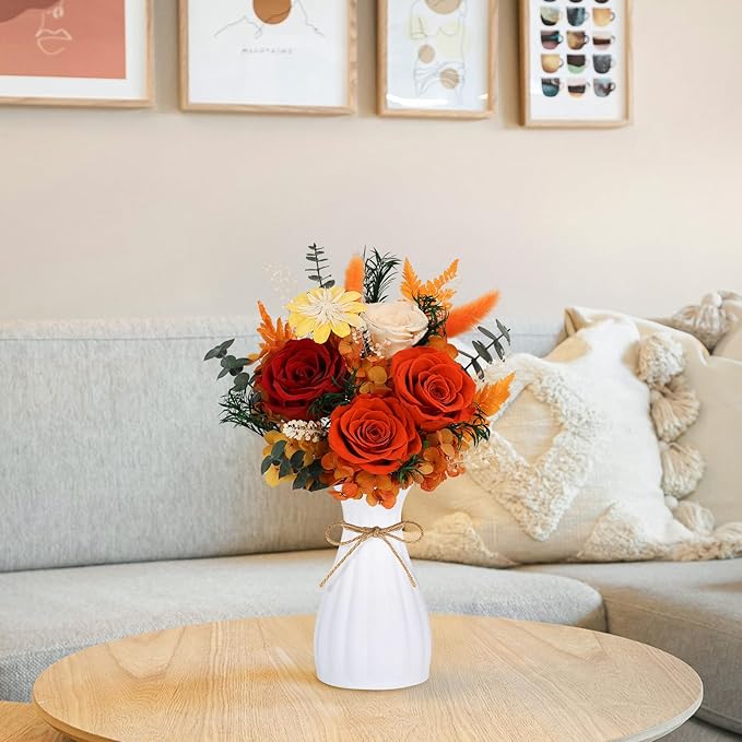 Flowers for Delivery Prime Preserved Flowers Bouquet with Vase That Last 3-5 Years Real Forever Flowers Rose Bouquet for Mom Mother Women Wife Friends Birthday Mother's Day (Orange)