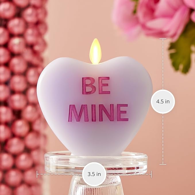 Luminara Candy Heart Be Mine Gentle Lavender Candle- Flameless Real-Flame Romantic Battery Operated LED Decor- Valentine's Day Collection- 3.5" x 4.5"