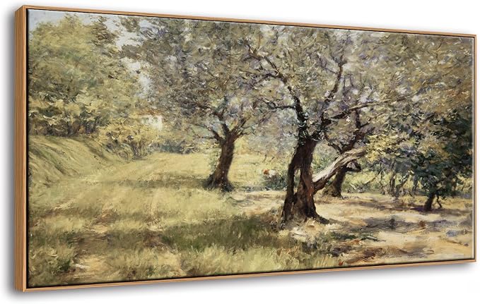 DJSYLIFE Framed Olive Grove Wall Art, Vintage Landscape | 20x40 Inch Tree Canvas Print, Solid Wood Frame, Ready to Hang, Farmhouse Decor for Living Room, Bedroom, Above Bed