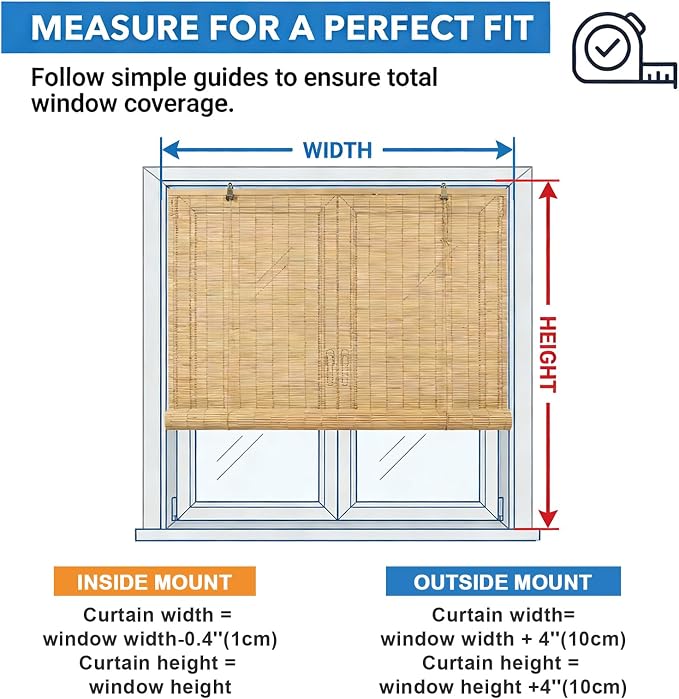 Glimer Bamboo Blinds for Interior Windows, Natural Roll Up Bamboo Shades for Indoor Windows & Outdoor Patio, Light Filtering Bamboo Window Shades for Living Room, Porch, Balcony, Easy to Install
