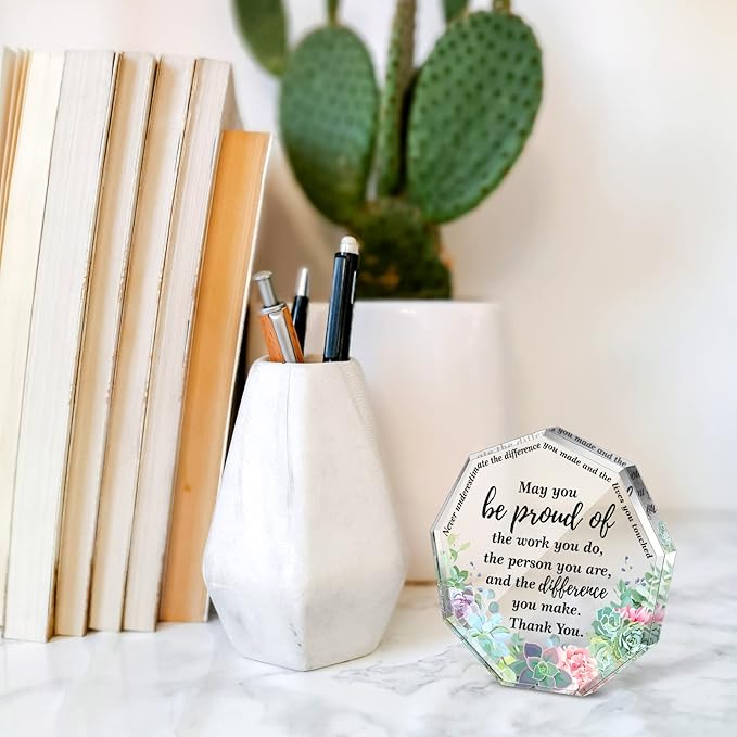 Yinder Thank You Gifts for Women Appreciation Gifts for Coworker Employee Nurse Teacher Leader Boss Inspirational Quotes Acrylic Desk Decor for Home Office Farewell Retirement