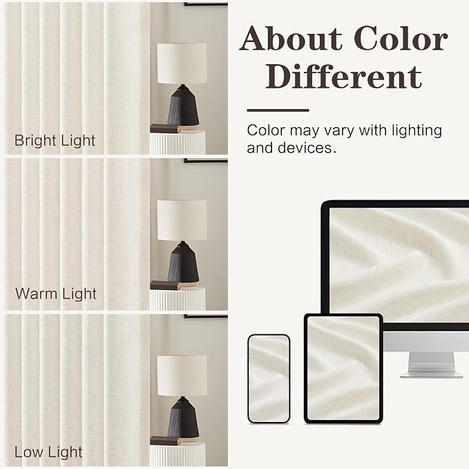 Beige White 108 Inch Curtains Pinch Pleated Curtain for Living Room, Floor to Ceiling Extra Long Light Filtering Pleat Drapes Textured Thick Semi-Sheer Curtains for Bedroom Farmhouse, 2 Panels