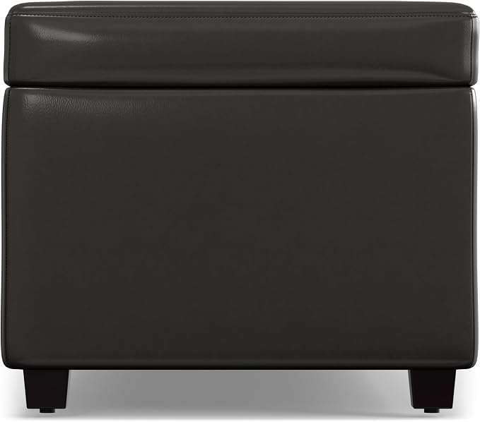 SIMPLIHOME Avalon Lift Top Rectangular Storage Ottoman - 44 inch Wide Upholstered Vegan Leather Lift-Top Ottoman in Tanners Brown, Contemporary Coffee Table Ottoman for Living Room with Hidden Storage