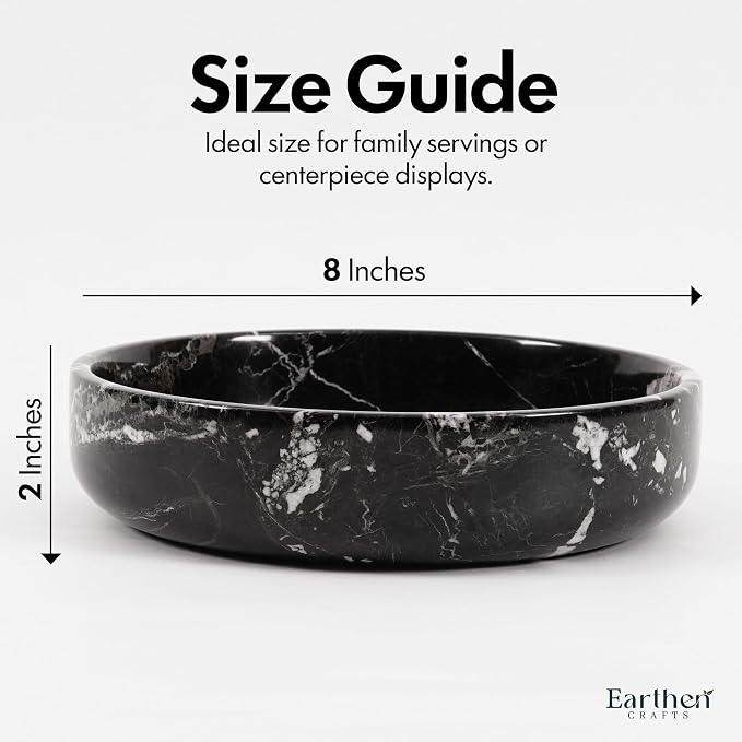 Marble Serving Bowl 8" Black Fruit Bowl For Kitchen Counter For Kitchen Decor, Decorative Bowl for Home Decor, Entryway Table Modern Candy Bowl