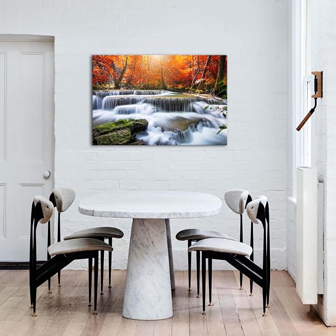 National Park Landscape Wall Art Colorful Maple Trees Wall Decor Country Waterfall Painting Canvas Prints Autumn Scenery Pictures Vintage Artwork for Living Room Office Bathroom Home Decoration 24x36"