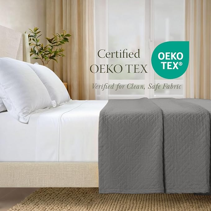 Threadmill Luxury Cotton Blankets for Twin Size Bed | All-Season 100% Cotton Twin Blanket for Bed | Criss Cross Jacquard Lightweight, Soft & Cozy Coverlet, 350GSM, 68 x 90 inches | Dark Grey