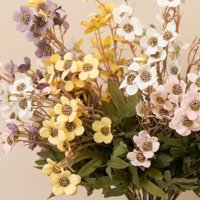 RyddeligHome 24 Stems Artificial Wildflower Bouquet - 23" Tall Faux Silk Flowers for Spring Decorations - Yellow, Pink, White & Purple Flowers for Large Vases - Spring Table Centerpiece & Home Decor