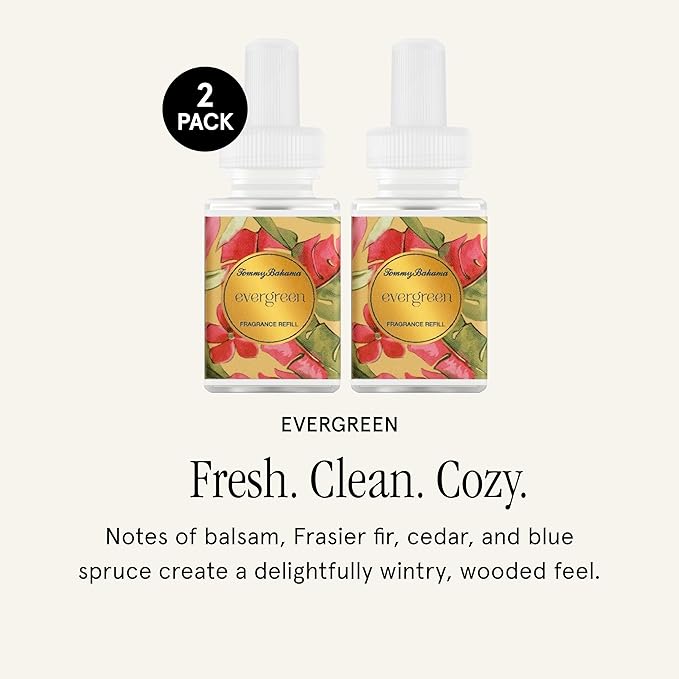 Pura & Tommy Bahama Home Scent Refill - Smart Home Air Diffuser - Premium Fragrance in Every Refill - Household Essential - Diffuser Fragrance - 2 Pack, Evergreen