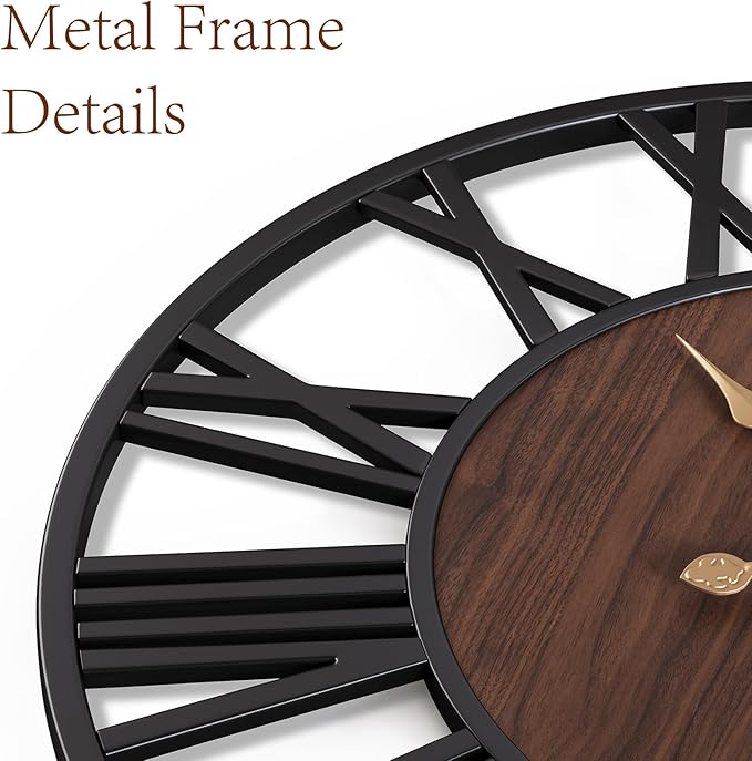 Vantic 24 Inch Large Wall Clock, Roman Numeral Wood Oversized Wall Clocks for Living Room Decor, Farmhouse, Bedroom and Kitchen, Completely Silent, Non Ticking, Battery Operated