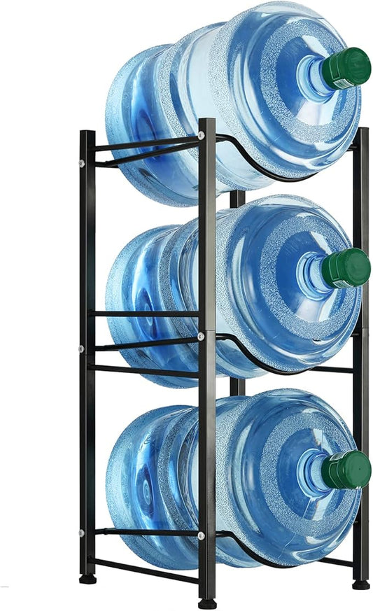 LIANTRAL 5 Gallon Water Bottle Rack - Detachable Heavy Duty 3-Tier Stand for Home, Office (Black)