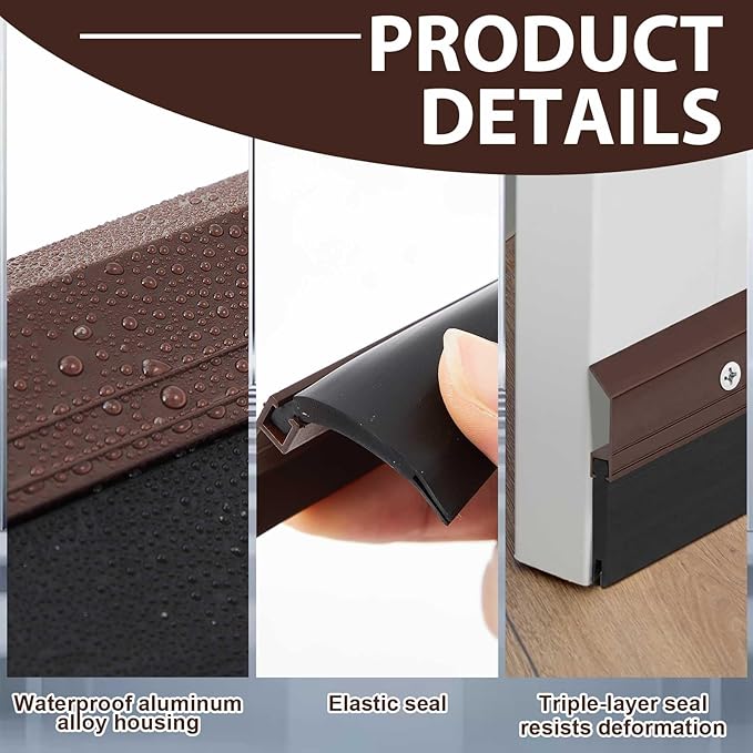 Hushee 4 Pack 36 Inches Metal Rubber Door Sweep, Double Rubber Seal Aluminum Door Sweep High Sealing Draft Stopper, Weatherproof Sound Insulation Indoor Outdoor Use for Residential Commercial (Brown)