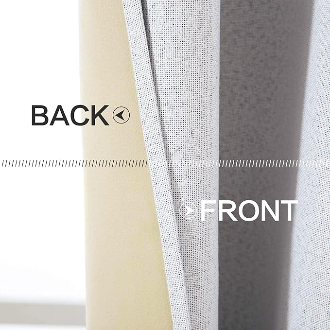 MIULEE Linen Texture 90 Inches Curtains for Bedroom 100% Blackout Thermal Insulated Grayish White Grommet Darkening Curtains for Living Room Nursery 52x90 Inch (2 Panels)