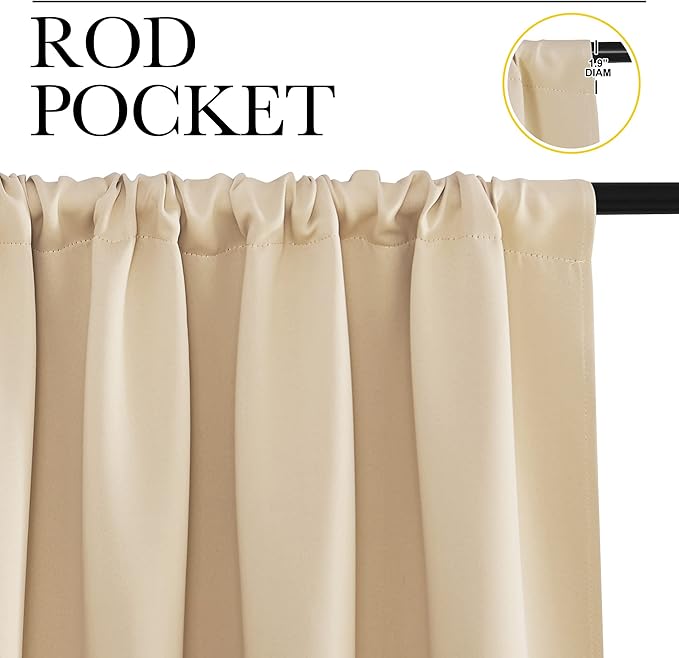NICETOWN Blackout Curtain Panels for Living Room, Biscotti Beige, 2 Panels, W52 inches x L84 inches, Energy Efficient & Noise Reducing Thermal Insulated Rod Pocket Blackout Drapes/Draperies for Window