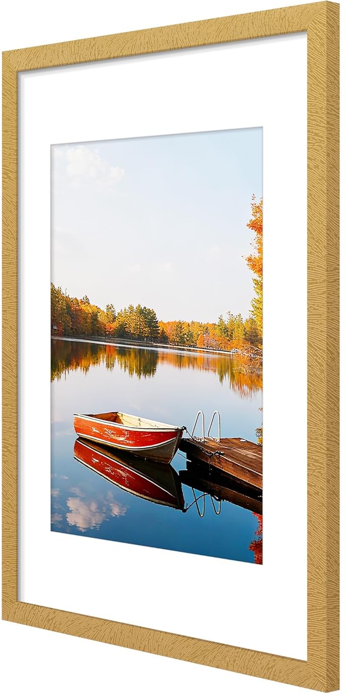 Picrit 12x16 Picture Frame Set of 12, Display 8.5x11 with Mat or 12x16 without Mat, Photo Frames for Wall Mounting Display, Gold