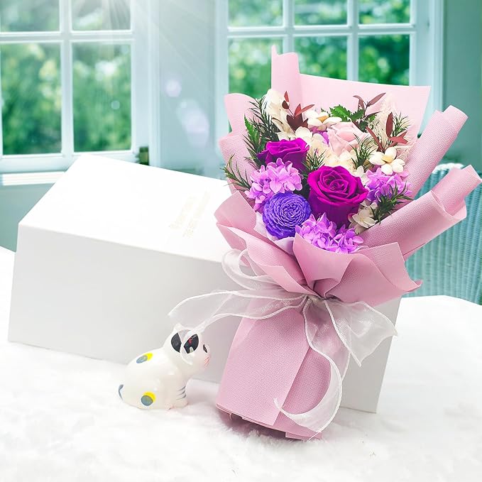 VTJMB Flowers for Delivery Prime, Preserved Flower Bouquet with Box, Birthday Dried Flowers Gift for Women, Mothers Day Gifts for Mom, Wife, Grandma, Friends