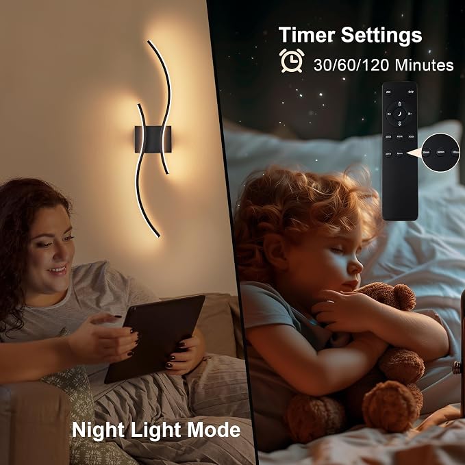 Battery Operated Wall Sconces Set of Two with Remote Control, Battery Wall Light, Stepless Colors 3000K-6000K & Dimming, Black Rechargeable Wall Sconces for Living Room, Hallway, Bedroom, 31.5 Inch