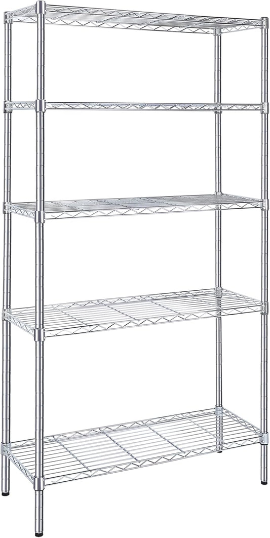 Simple Deluxe 5-Tier Storage Shelves, 35.83" W x 13.98" D x 71.7" H Wire Metal Shelving Unit, 1250 Lbs Loading Capacity, Chrome