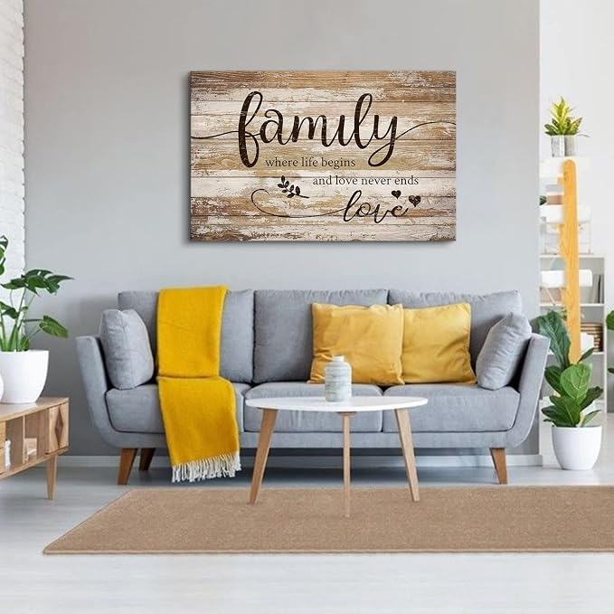 Extra Large Family Wall Art Kitchen Wall Decor Inspirational Quotes Rustic Brown Poster for Dining Room Vintage Farmhouse Painting Motivational Pictures Canvas Print Living Room Home Decoration 32x48”