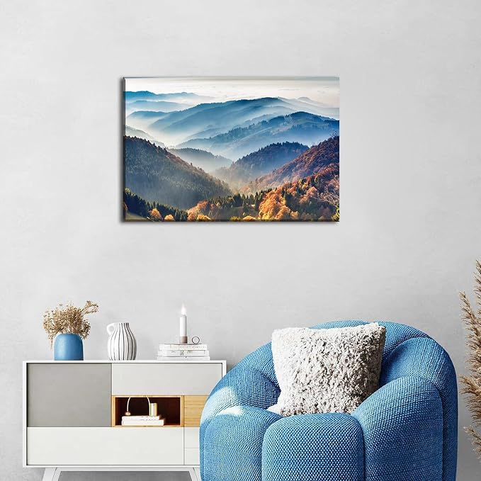 Large Great Smoky Mountains Scenery Canvas Wall Art Nature Misty Forest Sunrise Pictures Wall Decor National Park Landscape Prints Paintings Artwork Living Room Bedroom Office Home Decorations 24x36"