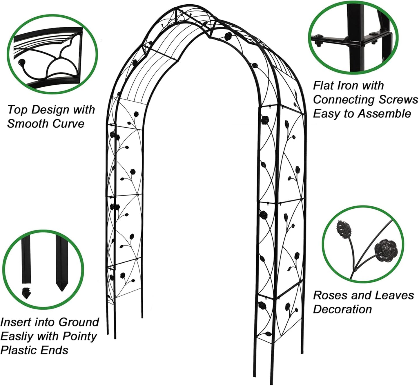 Metal Garden Arch 98.4" H Garden Arbor Trellis for Outdoor Climbing Plants Support Rose Lawn Tall Large Scale Event Arch(L, Black)