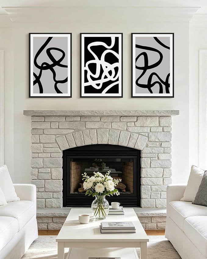 PHOPAGO Black and Gray Abstract Framed Wall Art Large 16x24in Decor Ink Wash Dark Brush Stroke Prints Modern Art Decorative Bedroom Living Room Home Decor - Black Framed