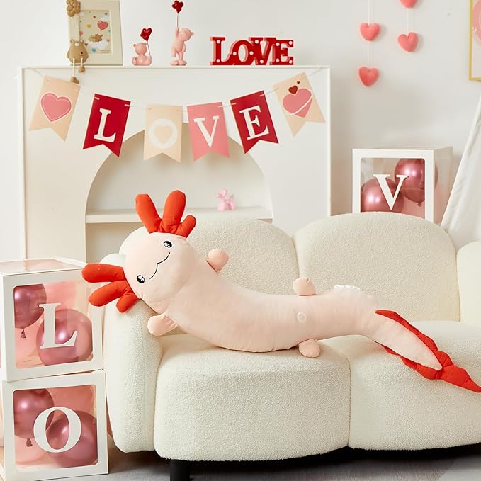 MaoGoLan Giant Axolotl Plush Toy Stuffed Animal, Huge Axolotl Body Pillow for Kids Girl Boy, Big Salamander Plush Glow in the Dark, Birthday Easter Baby Shower Party Gifts Decor Pink