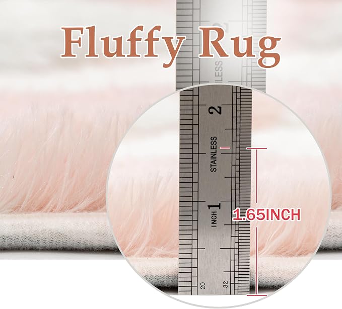 PureCozy Checkered Rug 8x10 Fluffy Shag Living Room Pink Area Rug Modern Washable Carpet Soft Shaggy Non Slip Indoor Plush Fuzzy Rugs for Bedroom Dorm Office Home Aesthetic Decor