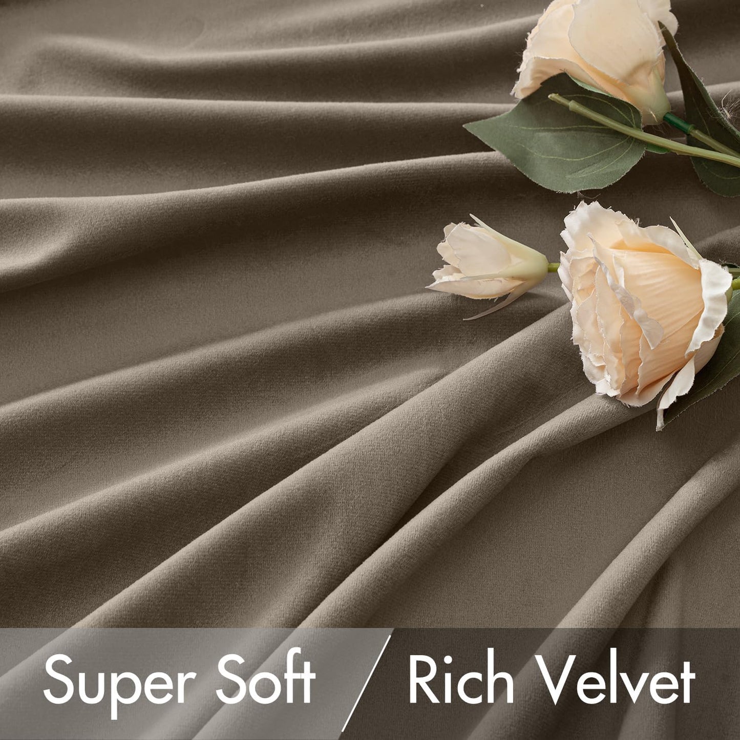 MIULEE Taupe Velvet Curtains 108 inches 2 Panels - Luxury Room Darkening Window Drapes for Bedroom Living Room Thermal Insulated Super Soft Blackout Extra Long, Back Tab Rod Pocket Pinch Pleated