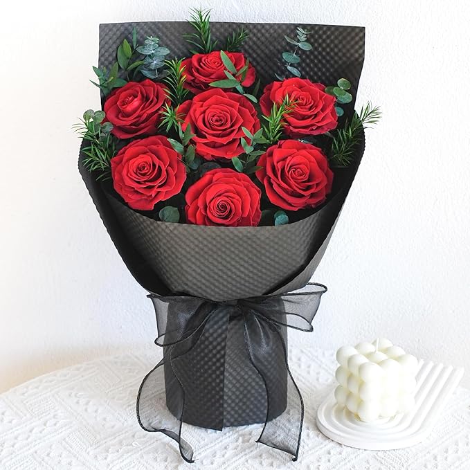 Flowers for Delivery, 7 Red Roses Preserved Flowers Bouquet with Gift Box, Forever Roses Mothers Day Gifts for Mom, Birthday Day Gifts for Women, Wife, Her, Grandma on Valentines Anniversary Proposal