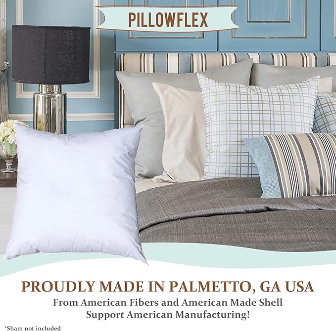 Pillowflex Premium Polyester Throw Pillow Insert - 17x17 Ultra Soft Small Square Throw Pillow, Couch Sham, Lumbar, Back, Sofa - Machine Washable - Decorative Accent Form - 1 Soft Pillow