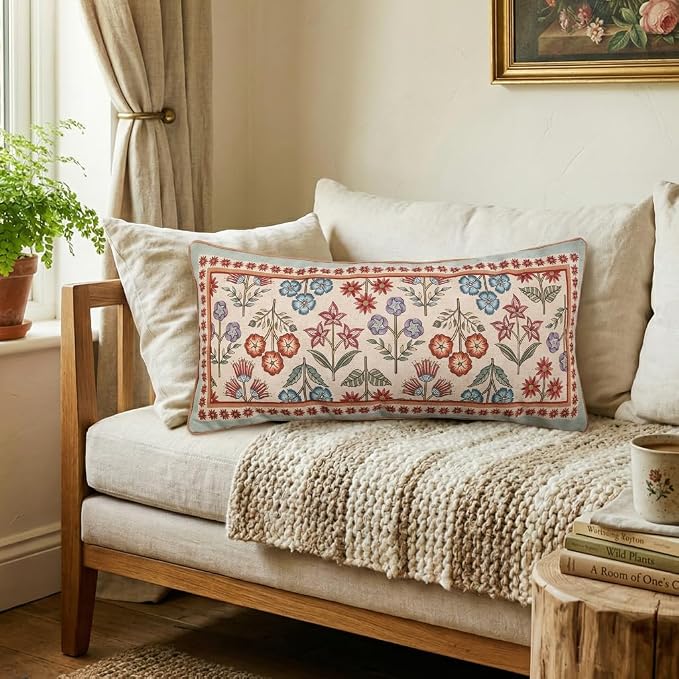bilin gaier Rectangle Linen Throw Pillow Covers,28"x12" Set of 2-Lohi A | Designer Vintage Elegant Pillow Cover,Concealed Zipper,Colorful Floral Pattern,Sofas,Bedroom,Living Room,Chairs