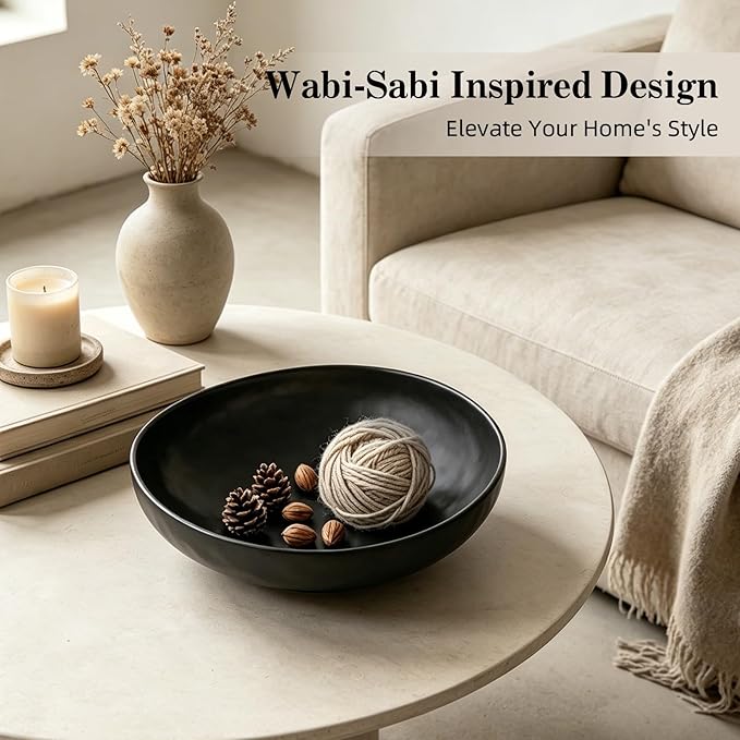 salomayes Wabi-Sabi Decorative Bowl, Matte Black Ceramic | Subtle Hammered Texture, Natural Speckled Finish, Handmade, Catchall for Entryway Table