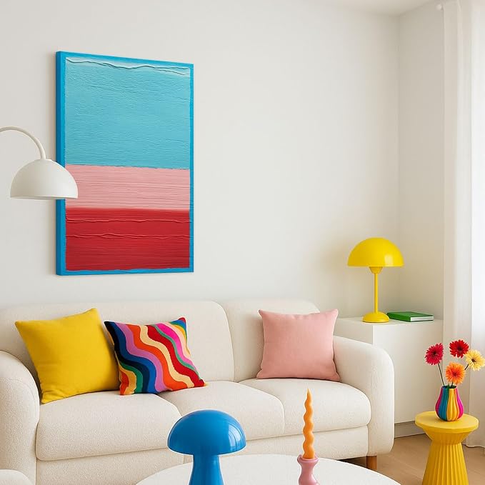 Modern Abstract Canvas Wall Art Minimalist Block Lines Oil Painting Artwork | Contemporary Hand-Painted Textured Wall Art for Living Room Bedroom Office, Colorful Original Wall Decor Ready to Hang 24x36"