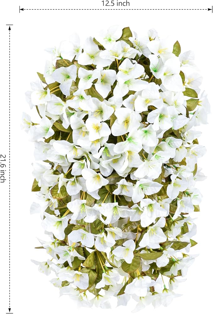 HyeFlora Bougainvillea Artificial Hanging Flowers Plants for Outdoors Decoration, 2pcs Faux Bougainvillea Vines White Fake Flowers Realistic UV Resistant Silk Flowers for Outside Planter Yard Gardens