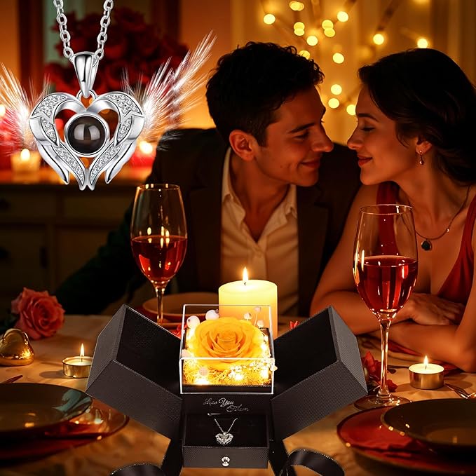 FIACO Gifts for Mom Preserved Real Roses with I Love You Necklace Fresh Forever Flowers Mothers Day Flower Gifts for Women Grandma Anniversary Birthday Gift for Girlfriend Wife Daughter
