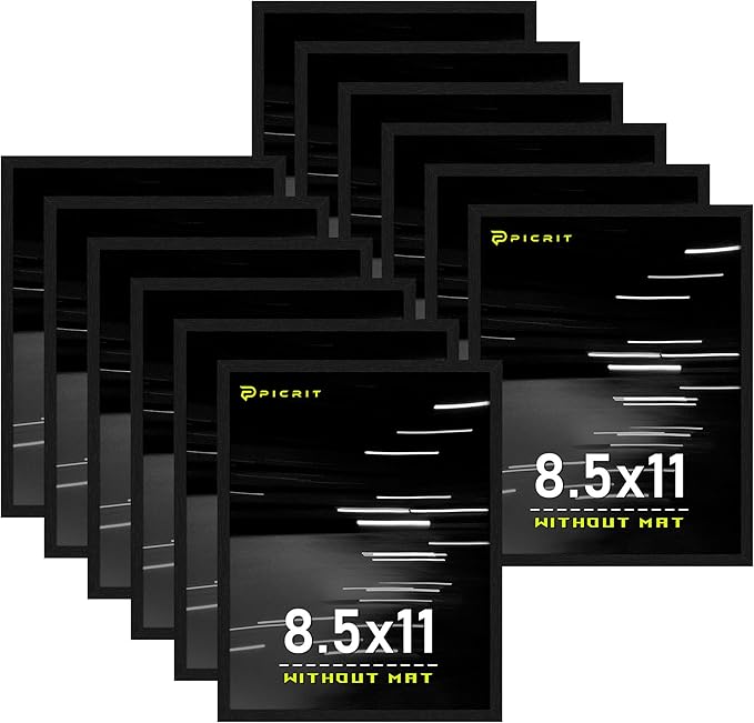 Picrit 8.5 by 11 Picture Frame Set of 12, Wall Gallery 8.5 x 11 Photo Frames without Mat, Multi Photo Display for Home Decor, Black