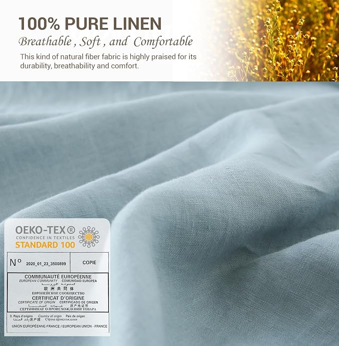 Simple&Opulence 100% French Linen Pillowcase King Size-Set of 2- Washed Solid Color Pillow Cases Embroidered -Soft and Durable (Dusty Blue, 20''x40'')