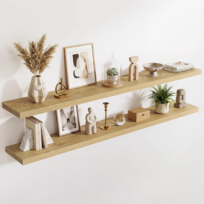 Acovy 10" Extra Deep Floating Shelves for Wall, 72" Long Wood Wall Shelves Set of 2 for Bathroom Bedroom Kitchen Living Room Laundry Room, Modern Floating Shelf for Home Decor