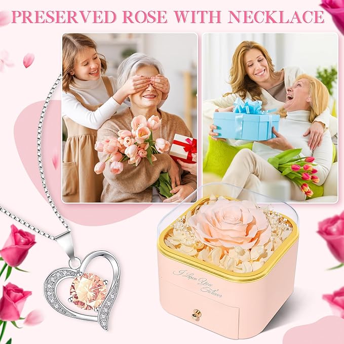Beferr Mothers Day Forever Rose with Necklace for Mom Birthday Gifts Preserved Roses Eternal Flower for Delivery Fresh Flowers Gifts for Mother Wife Her Grandma Sister Daughter Girls Friends