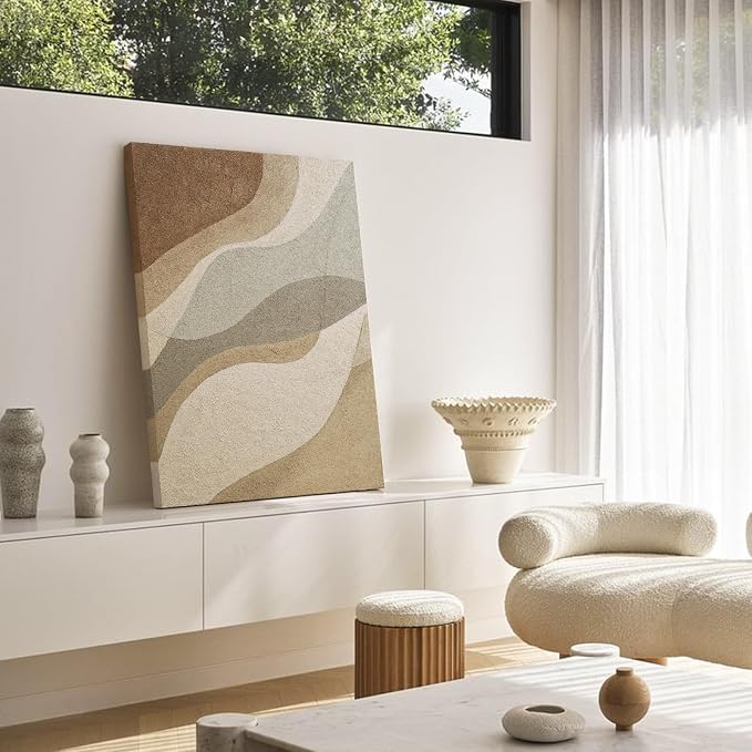 Modern Neutral Textured Vertical Wall Art, Large Oil Painting Wall Decor | Minimalist Original Hand‑Painted Canvas Wall Art, Sandstone Abstract Artwork for Living Room Bedroom Dining Room, 36x24 in