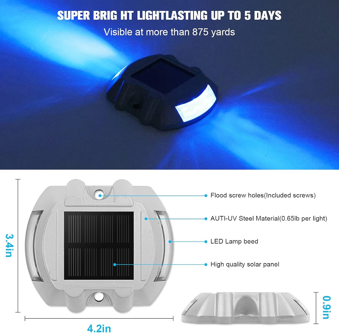 Solar Deck / Dock Lights, VOLISUN 12-Pack Led Wireless IP67 Waterproof Outdoor Warning Step Lights for Driveway Sidewalk Garden Pathway Yard (Blue)