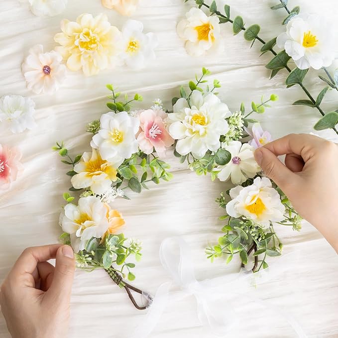 ATTGREAT 210 Pcs Mini Silk Flower Heads Small Fake Rose Daisy Faux Flowers Bulk for Crafts Artificial Loose Fabric Flowers Heads Sunflower Bulk for Wedding Hair Cap Dresses Decorations, Cream