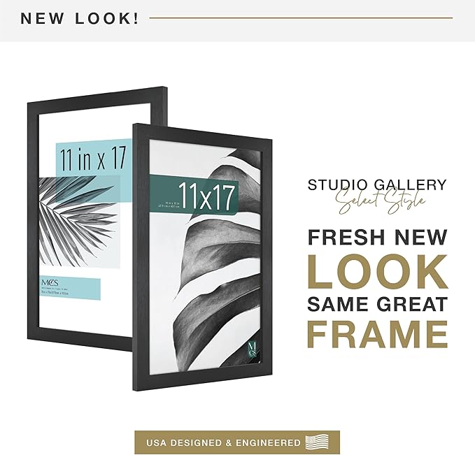 MCS Studio Gallery 11x17 Picture Frame Black Woodgrain Engineered Wood, Rectangle Photo Frame for Photos, Posters & Art Prints (1-Pack)