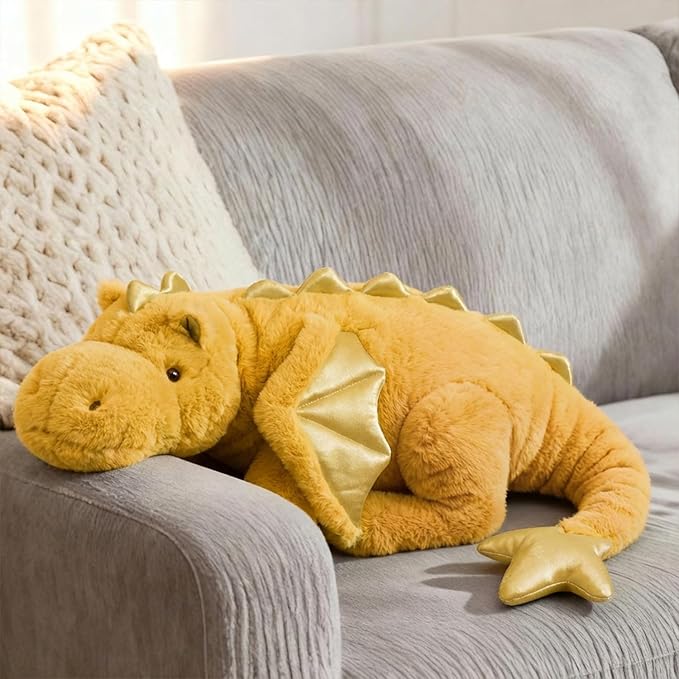 ARELUX Giant 50in 3Lb Big Yellow Dragon Large Stuffed Animals Cute Plush Toy Fuzzy Jumbo Dinosaur Pillow Plushies with Wings Cuddly Soft Pterosaur Plushie for Friends Family Member
