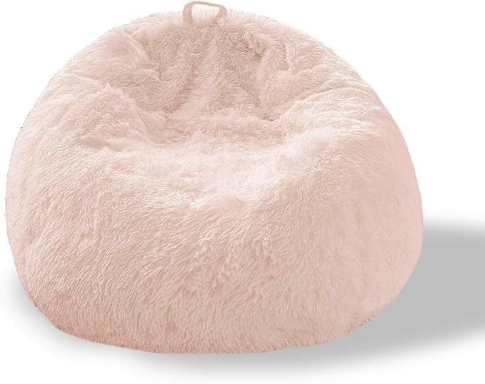 BCU Bean Bag Chair Cover Ultra Soft Fluffy Faux Fur Beanbag Cover Plush Living Room Chairs Cover for Adults and Kids, Beige
